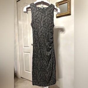 Loft, Summery, Black and Gray Leaf Pattern Dress